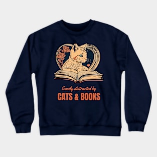 Cat and Book Retro Crewneck Sweatshirt